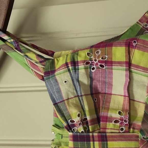 Bonnie Jean size 16 junior plaid silver threaded pink green yellow sundress - Picture 4 of 10